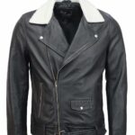 Men's Black Fur Collar Leather Jacket