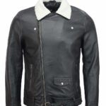 Men's Black Fur Collar Leather Jacket For Sale