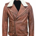 Men's Brown Fur Collar Leather Jacket