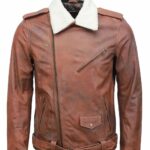Men's Brown Fur Collar Leather Jacket for Sale