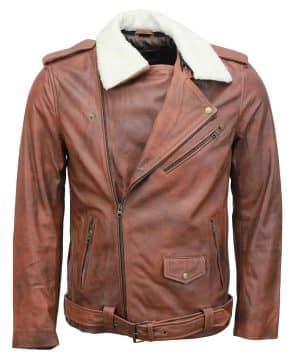 Men's Brown Fur Collar Leather Jacket outfit