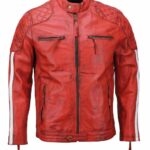Men's Red Cafe Racer Biker Leather Jacket