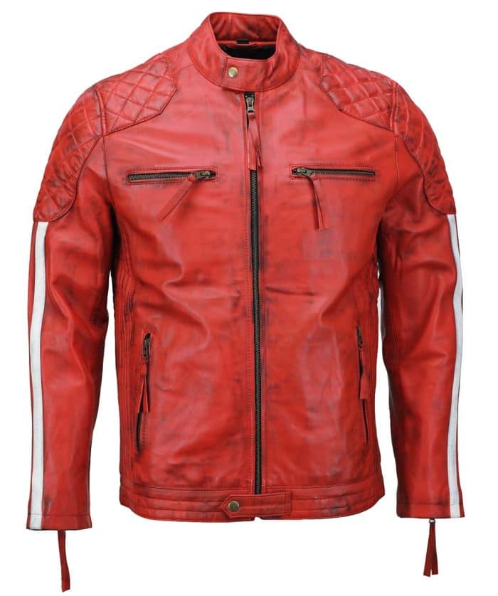 Men's Red Cafe Racer Biker Leather Jacket