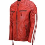 Men's Red Cafe Racer Biker Jacket