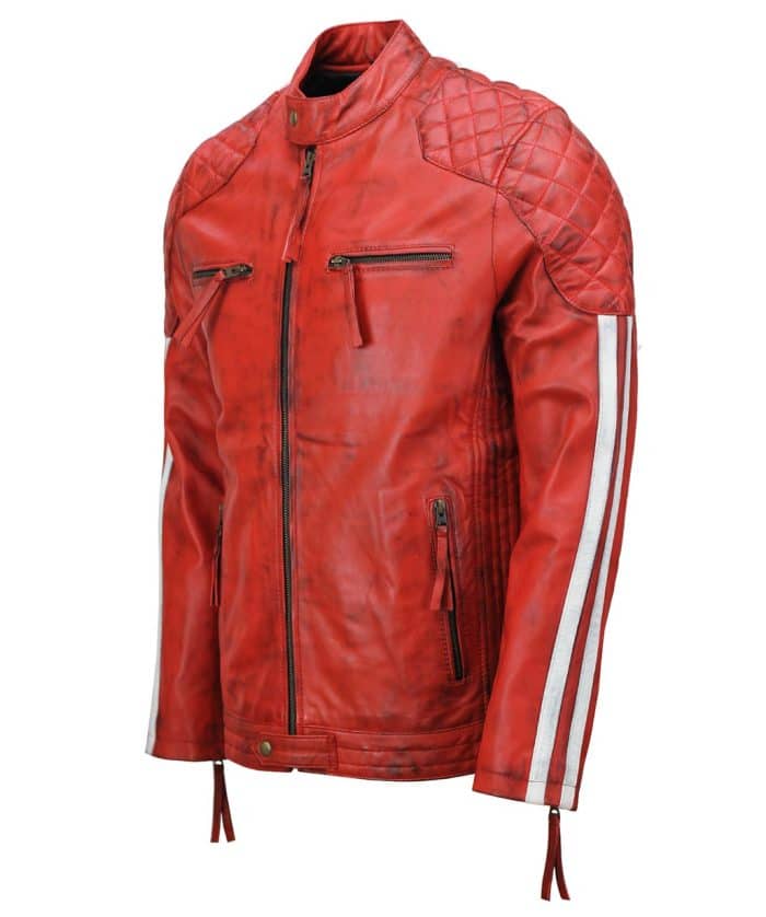 Men's Red Cafe Racer Biker Jacket