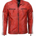 Men's Red Cafe Racer Biker Leather Jacket usa