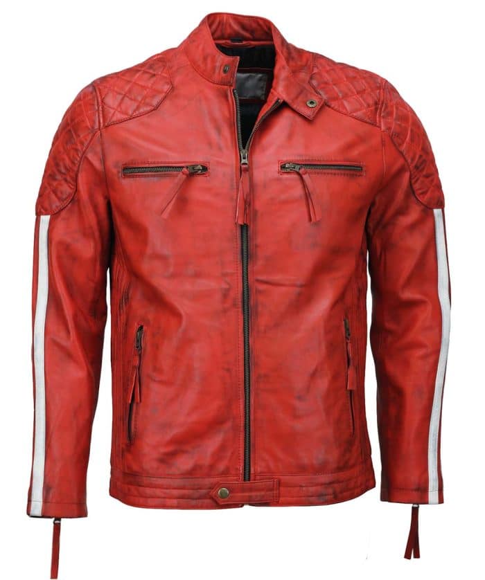 Men's Red Cafe Racer Biker Leather Jacket usa