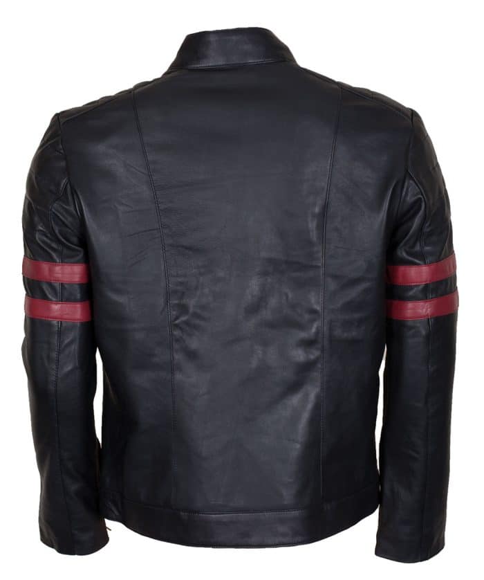 Sam Witwer Black Biker Leather Jacket mens back