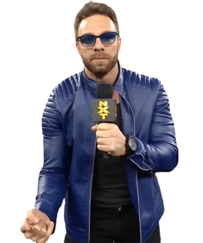 WWE LA Knight Blue Leather Jacket Outfit