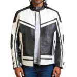 Men White Quilted Leather Jacket Size Large
