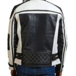 Men White Quilted Leather Jacket Back