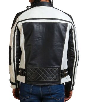 Men White Quilted Leather Jacket Back