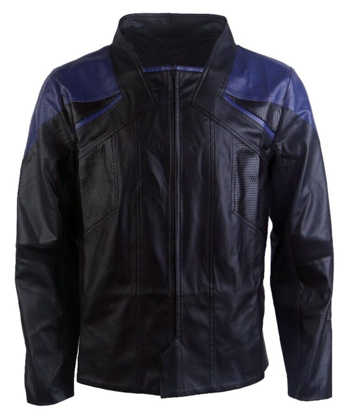 Star Trek Picard Blue Perforated Men Leather Jacket Size 2XL