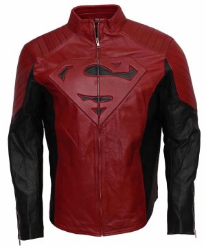 Superman Red and Black Leather Jacket Size Medium