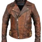 Classic Diamond Men Brown Biker Leather Jacket