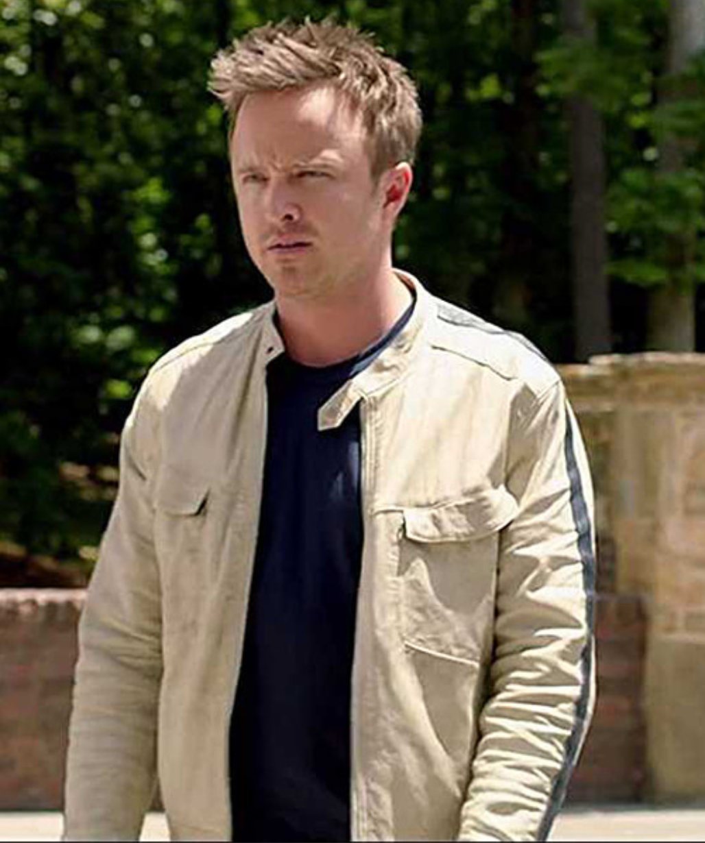 AARON PAUL NEED FOR SPEED WHITE LEATHER JACKET
