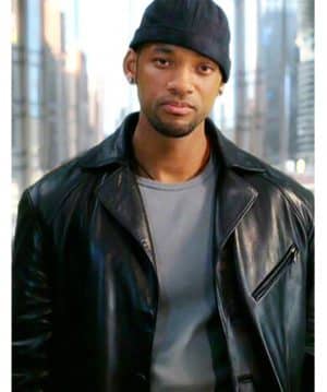 WILL SMITH I ROBOT BLACK LEATHER COAT