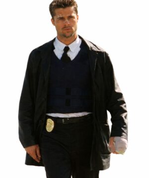 Brad Pitt Seven Movie David Mills Black Leather Coat