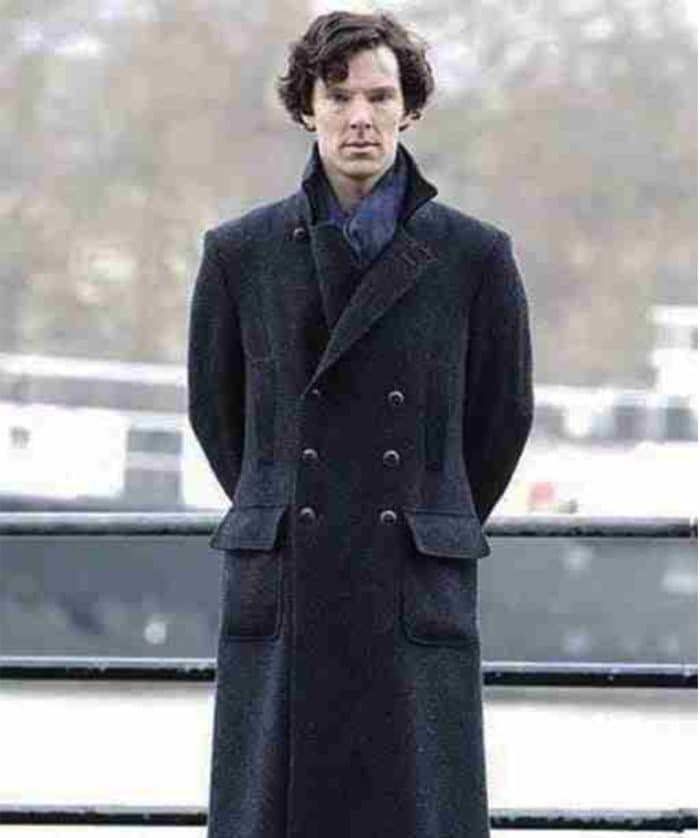 Sherlock Holmes Wool Trench Coat in black