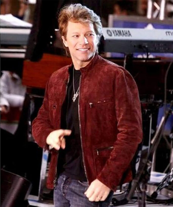 Bon Jovi Maroon Suede Jacket Outfit USA