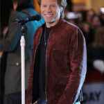 Bon Jovi Maroon Suede Leather Jacket Outfit