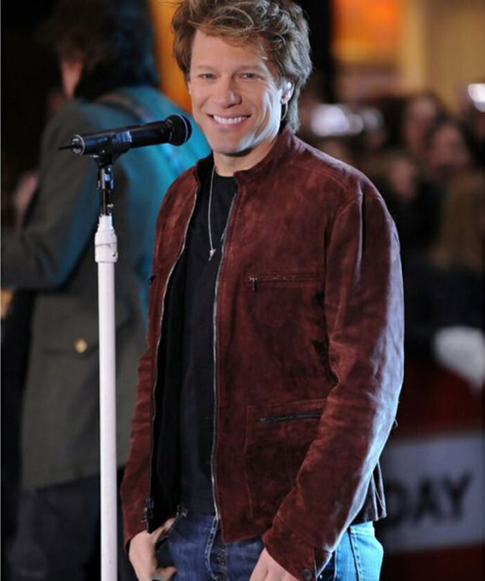 Bon Jovi Maroon Suede Leather Jacket Outfit