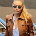 Gigi-Hadid-Brown-Trucker-Leather-Jacket