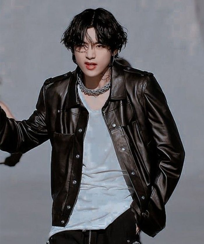 BTS Kim Taehyung Black Leather Jacket