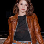 Selena Gomez Brown Leather Jacket