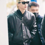 V Taehyung Black Bomber Leather Jacket Outerwear