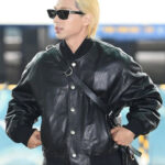 V Taehyung Black Bomber Leather Jacket Outfit