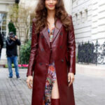 Zendaya Maroon Leather Trench Coat
