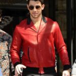 Nick Jonas Red Bomber Leather Jacket