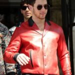 Nick Jonas Red Bomber Red Leather Jacket