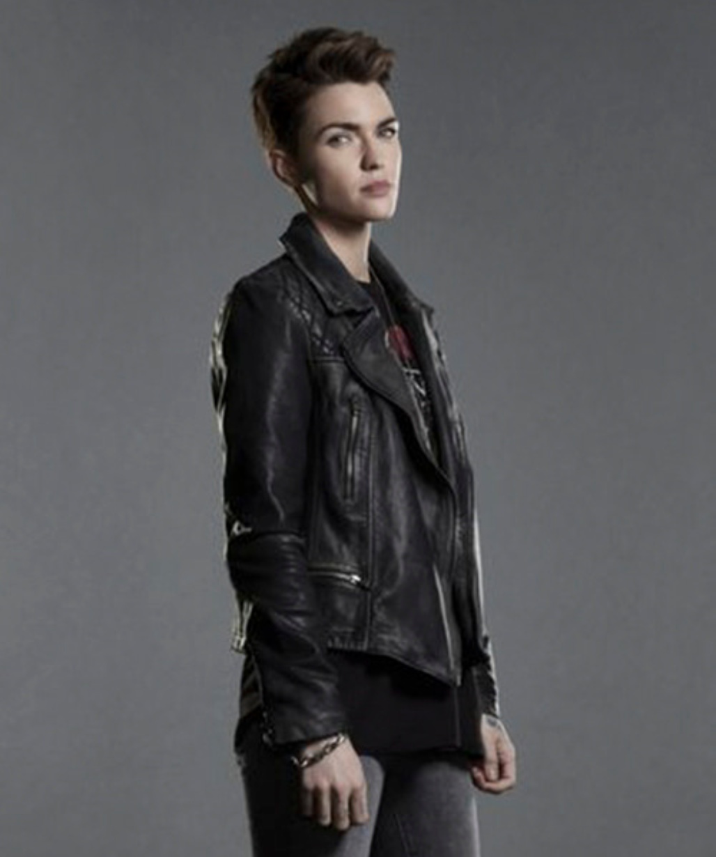 Ruby Rose Batwoman Black Biker Leather Jacket - USA Leather Factory