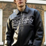 Ed Hardy Black Leather Jacket Men