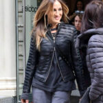 Sarah Jessica Parker Black Striped Leather Jacket