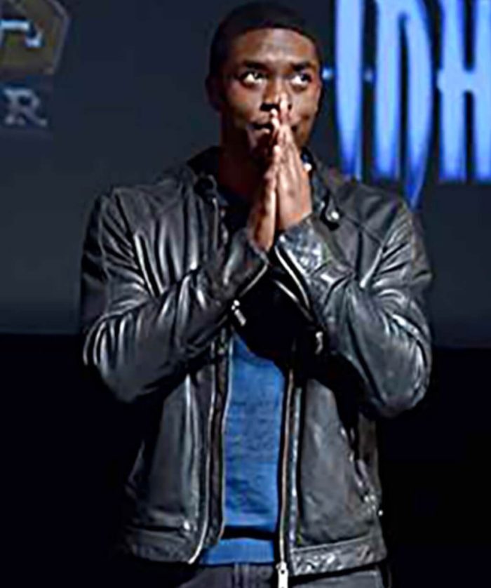 Chadwick Boseman Grey Leather Jacket