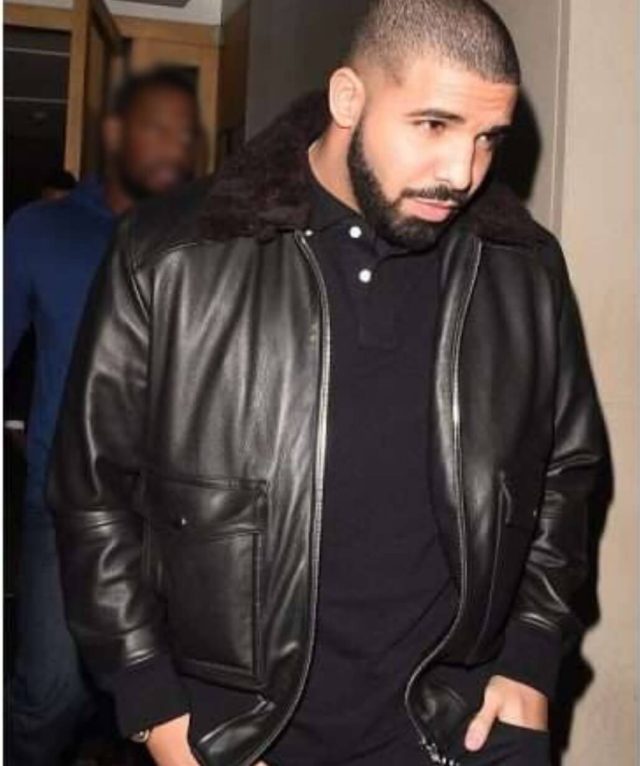 Drake Black Bomber Leather Jacket - USA Leather Factory