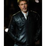 Brad Pitt Black Trucker Leather Jacket