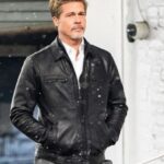 Brad Pitt Black Trucker Real Leather Jacket