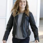 Brie Larson Black Quilted Shoulders Leather Jacket