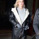 Jennifer Lawrence Black Shearling Leather Coat