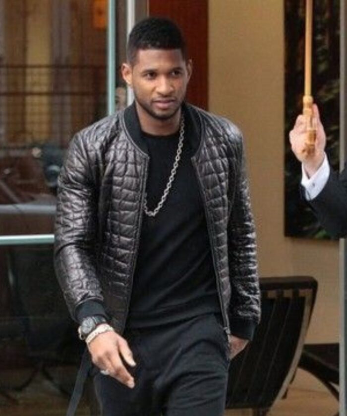 Usher Black Quilted Bomber Leather Jacket USA Leather Factory