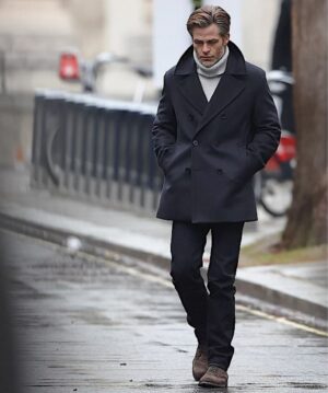 All the Old Knives Chris Pine Black Wool Peacoat