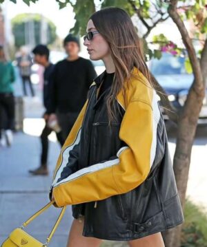 Hailey Bieber Black Biker Leather Jacket