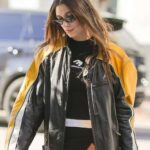 Hailey Bieber Black and Yellow Biker Leather Jacket