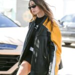 Hailey Bieber Black and Yellow Leather Jacket