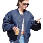 Hailey Bieber Blue Bomber Jacket