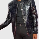 The-Voice-John-Legend Crocodile Black Faux Leather Jacket